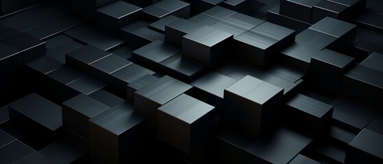 Monochromatic dark 3D geometric field, minimalist tech design, subtle texture