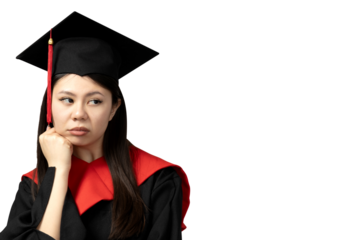 PNG Asian girl in university graduate uniform isolated on white background.