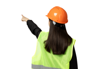 PNG, Asian girl in the role of construction worker, isolated on white background.