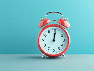 alarm clock on sky blue background Minimalistic flat lay,with copy space for photo text or product, blank empty copyspace banner about time management and selfamplement concept. 