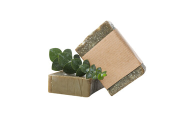 PNG handmade soap with eucalyptus isolated on white background.