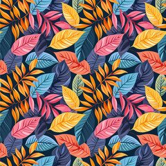Fototapeta na wymiar A colorful leafy pattern with a blue background