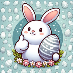 Illustration of easter bunny, pattern with Easter eggs. Cartoon style