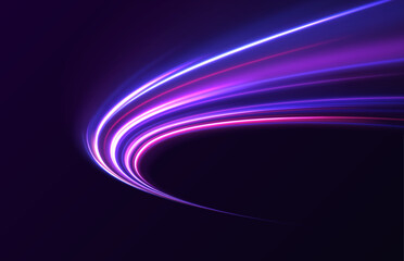 Neon color glowing lines background, high-speed light trails effect. Futuristic dynamic motion technology.	
