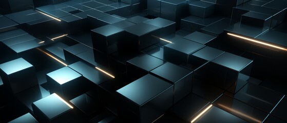 Compact grid of dark 3D prisms, minimalist tech design, high resolution - obrazy, fototapety, plakaty