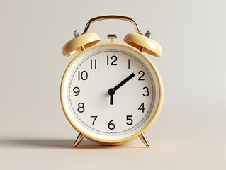 alarm clock on white background Minimalistic flat lay,with copy space for photo text or product, blank empty copyspace banner about time management and selfamplement concept. 