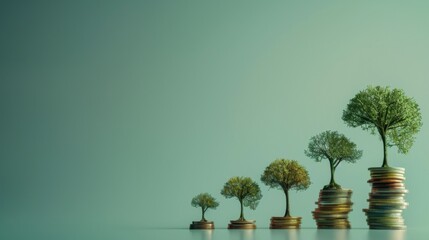 Trees Growing from Coin Stacks - obrazy, fototapety, plakaty