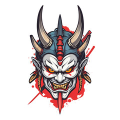 japanese oni mask illustration tattoo design for t-shirt