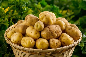 Freshly harvested potatoes in the basket