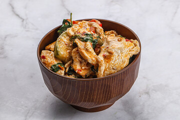 Thai red spicy curry with chicken