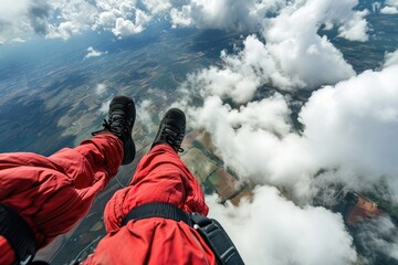 Point of view from a skydiver free falling,skydiver jumps from the aircraft Ai generated - obrazy, fototapety, plakaty