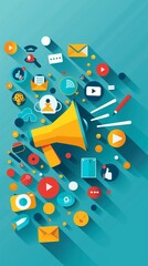 A Vertical Image Of A Megaphone And Social Media Icons.