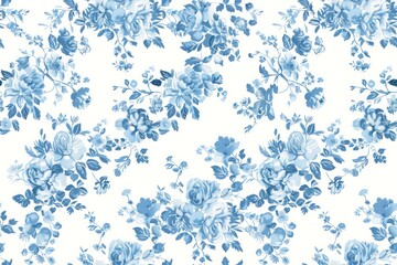 Classic blue and white porcelain-inspired floral print, perfect for vintage-style decor..Vintage French Blue Floral digital paper, white background, seamless Pattern