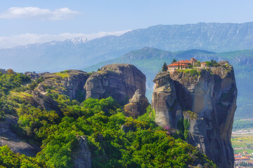 Monastery Meteora Greece, panoramic landscape