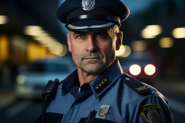 Fictional person Police man woman made with Ai generative technology serious face expression