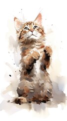 watercolor illustration of cat playing 