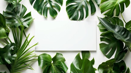A Blank White Space With A Tropical Leaves Border.