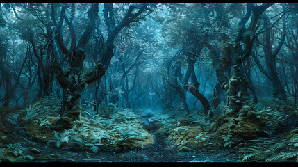 Dark forest panorama fantasy landscape