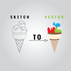 Creative Ice Cream sketch to vector Design. Minimalist Vectorl