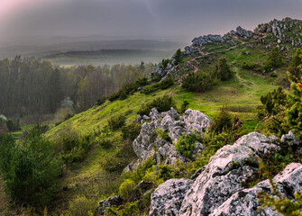 Fototapeta na wymiar Góry Świętokrzyskie w Polsce, Zachód Słońca w Polsce