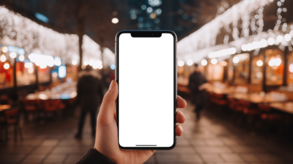 
hand holding smartphone with blank transparent  place screen. layout for your digital advertising