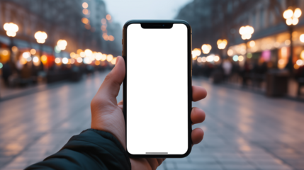 
hand holding smartphone with blank transparent  place screen. layout for your digital advertising