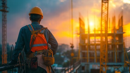 Architect Stands In Front Of A Construction Site.