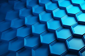 Obraz na płótnie Canvas Blue background with hexagon pattern, 3D rendering illustration. Abstract blue wallpaper design for banner, poster or cover with copy space for photo text or product, blank empty copyspace.