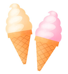 おいしいバニラ味とストロベリー味のソフトクリームのセットイラスト