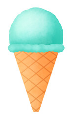 ソーダ味のシンプルなコーン付きアイスクリームのイラスト