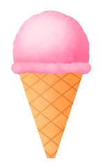 ストロベリー味のシンプルなコーン付きアイスクリームのイラスト