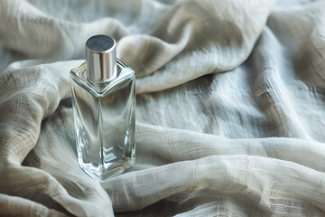 An elongated faceted perfume bottle with no inscription Elegant Perfume Bottle: Sleek Design