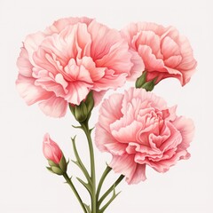 Cute Pink Carnation Bouquet Flower Clipart, watercolor painting