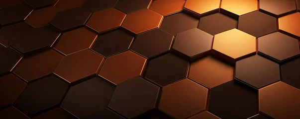 Fotobehang Brown background with hexagon pattern, 3D rendering illustration. Abstract brown wallpaper design for banner, poster or cover with copy space for photo text or product, blank empty copyspace.  © Lenhard