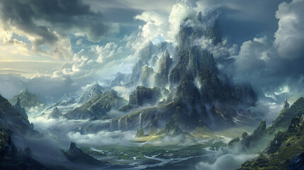 Dramatic high fantasy mountain landscape 