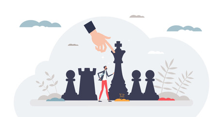 Human management and strong leadership for employees tiny person concept, transparent background. Social resources organization with recruitment and personnel selection illustration.