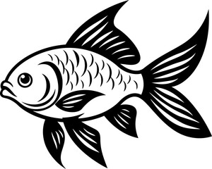 Gold fish silhouette icon in black color. Vector template design.