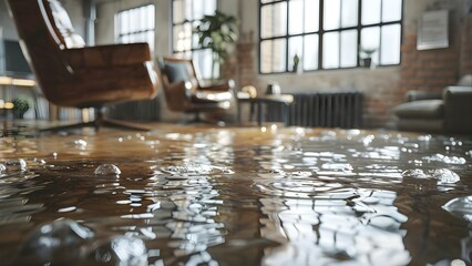 Accidental Flooding Insurance Coverage for Modern Offices and Homes. Concept Flood Insurance, Office Coverage, Home Protection, Accidental Damage, Modern Buildings - obrazy, fototapety, plakaty