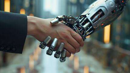 Robot and human hand. Artificial intelligence, technology background