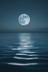 Stillness of a moonlit lake, with the full moon casting a soft glow on the water's surface.