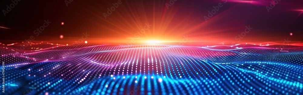 Poster a digital abstract background featuring bright lights and dynamic lines creating a visually striking