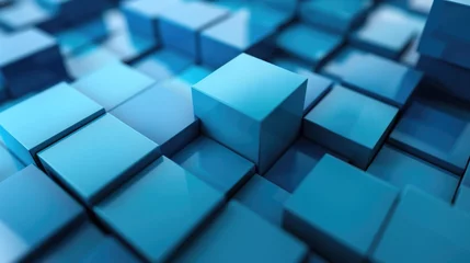 Fotobehang Geometric Blue. Perfectly Aligned Multisized Blocks on Modern Tech Background © AIGen
