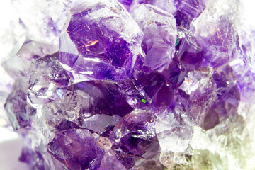 Purple crystals of amethyst close up