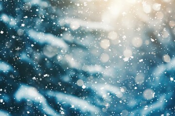 Obraz premium Snow blurred background Snow falling in the air with a blue sky in the background, Christmas winter blurrSnow blurred background Snow falling in the air with a blue sky in the background, Ai generated