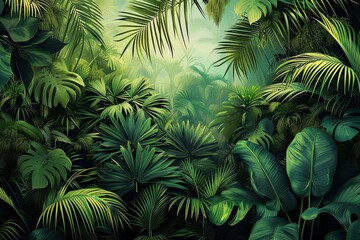 3d wallpapaper. Tropical forest, wild jungle. Closeup nature view of green leaf and palms background. Flat lay, dark nature concept, tropical leaf, Generative AI