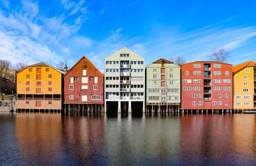 Norway: Trondheim: old storehouses on River Nidelva