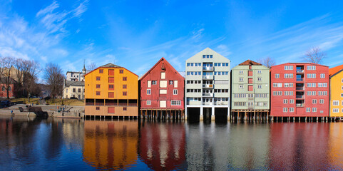 Norway: Trondheim: old storehouses on River Nidelva
