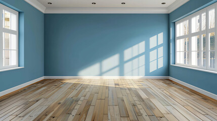 Empty living room with blue tones wall