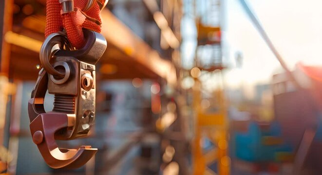 Tool tethering system in detail, with construction work blurred behind