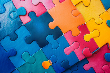 Colorful pieces puzzles background. World autism awareness day concept. Top view
